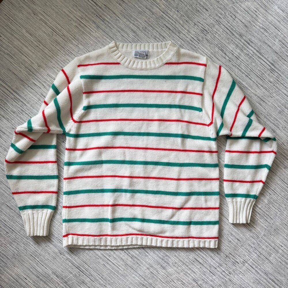 Vintage Favorites Striped Crewneck Sweater Red Green Cream Medium